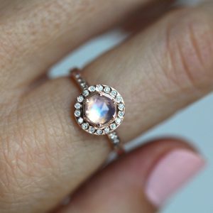 Moonstone & Halo Diamond Ring - Ready to Ship