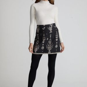 Nala Quilted Floral Print Mini Skirt In Black