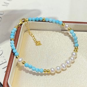 Natural Freshwater Pearl Turquoise Bracelet New Chinese Style Simplicity High Sense Popular Design Winter Summer