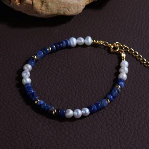 Natural Pearl and Blue Stone Bracelet