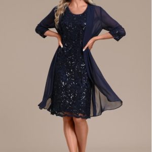 Navy Lace Sequin Shift Dress and Cardigan