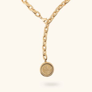 Necklace with Oval Mesh Striped Texture and Coin Pendant