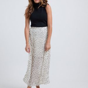 Nia Polka Dot Printed Midi Skirt In White