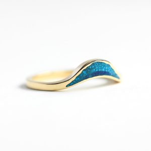 Ocean Ring, Lake Ring, Unique Curved Inlay Band - Ready to Ship
