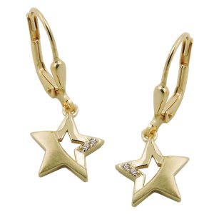 Ohrringe Brisur, Stern mit Zirkonia, Gold 375