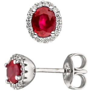 Ohrstecker oval 585 Gold Weißgold 36 Diamanten Brillanten 2 Rubine rot Ohrringe