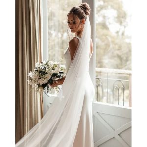 One-tier Formal Style / Simple / Classic & Timeless Wedding Veil Chapel Veils with Pure Color Tulle dress to impress 2025 2025 - $29.99