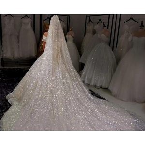 One-tier Sparkle & Shine / Hyperbole Wedding Veil Cathedral Veils with Sequin 110.24 in (280cm) Tulle dress to impress 2025 2025 - $37.99