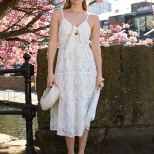 Onita Tiered Broderie Anglaise Midi Dress In White