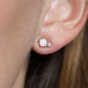 Opal Earrings, Diamond Earrings