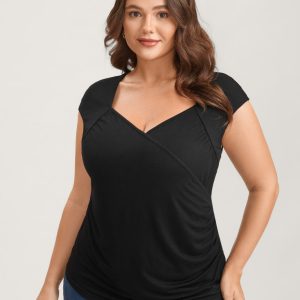 Overlap Knit Sweetheart Neck T-Shirt