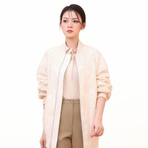 OVERSIZED FLORAL JACQUARD ZIPPED JACKET
