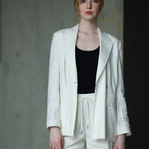 PINSTRIPED LINEN SUIT BLAZER