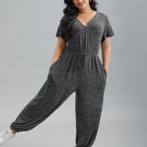Plain Wrap Drawstring Pocket Jumpsuit