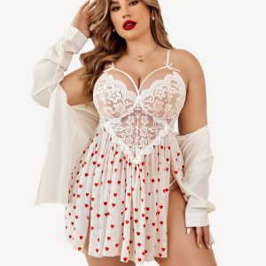 Plus Size Heart Side Slit Nightdress