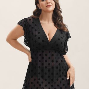 Polka Dot Mesh Ruffle Cap Sleeve Sleep Dress