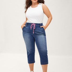 Pull-On Drawstring Waist Crop Jeans
