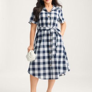 Pure Cotton Check Pattern Shirt Dress