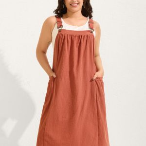 Pure Cotton Pleated Pockets Midi Dress