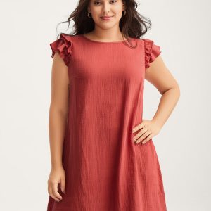 Pure Cotton Textured Ruffled Midi Dress