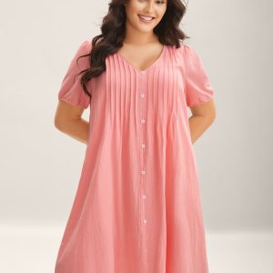 Pure Cotton Toothpick Pleat Pockets Shirt Dress