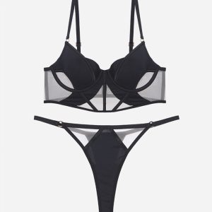Push Up Mesh Hollow Bra and Thong Set