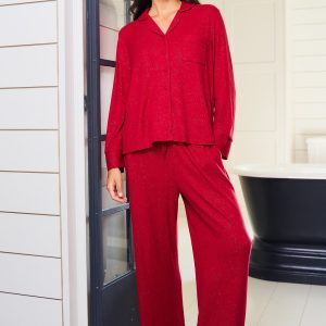 Red Ribbed Sparkle Pyjama Set