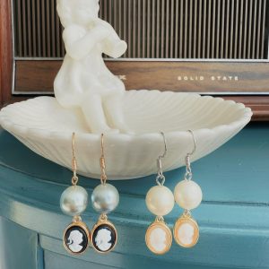 Regal Handmade Cameo Pearl Earrings