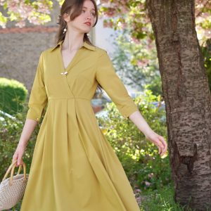 Retro Kelly Midi Dress (Olive Yellow)
