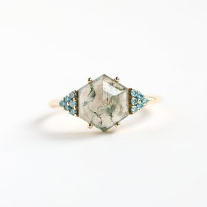 River Hexagon Moss Agate Ring - Ready to Ship