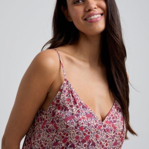 Rosie V-Neck Aster Print Nightie In Pink