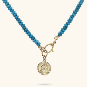 Round Necklace with Natural Stone and Coin Pendant