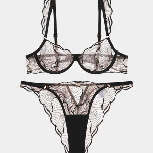 Ruffle Shoulder Strap Bra and Panty Set