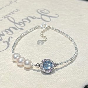 S925 Pure Silver Crushed Silver Bracelet Natural Freshwater Pearl Light Luxury Minor Premium Sense Sea Sapphire