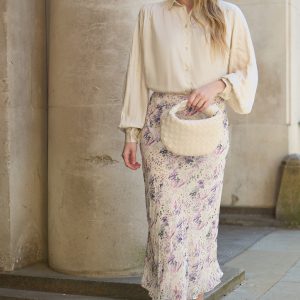 Saint Lace Insert Wonderland Print Midi Skirt In Multi