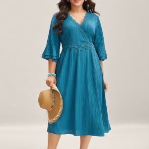 Scalloped Lace Surplice Ruffled Midi Dress