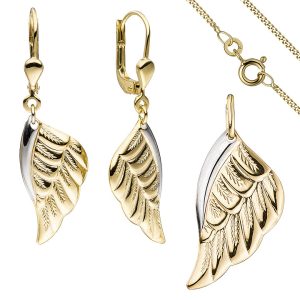 Schmuck-Set Flügel Engelsflügel 333 Gold Gelbgold bicolor mit Kette 42 cm