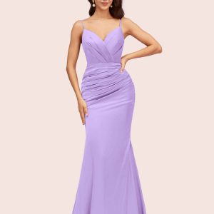 Sexy Mermaid Spaghetti Straps Long Soft Satin Bridesmaid Dresses Online