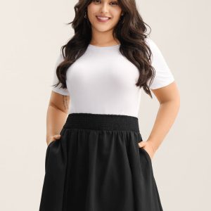 Shirred Waist Pockets Flowy Mini Skirt