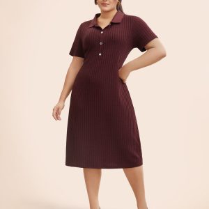 Shirt Collar Textured Button Up Dress