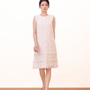 SLEEVELESS TWEED DRESS WITH FRINGE DETAIL