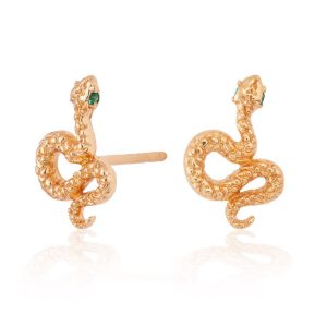 Snake Stud Earrings with Green Eyes