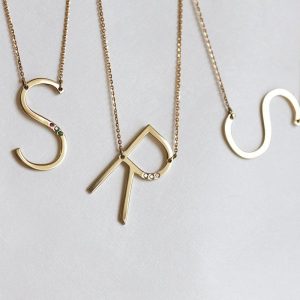 Solid Gold Initial Necklace with Optional Birthstones