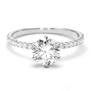 Solitaire Promise Ring with side stones/18K White Gold Vermeil & Cubic Zirconia