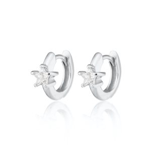 Sparkling Star Silver Huggie Earrings