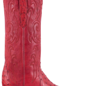 Stallion Full Quill Ostrich Gallegos Cowgirl Boots - Red