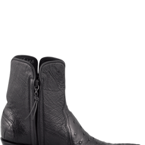 Stallion Ostrich & Caiman Zorro Ankle Boots - Black