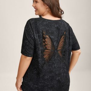 Stretchy Butterfly Cut-Out Vintage Wash Top