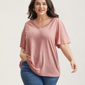Stretchy Cross-Straps Lotus Leaf Sleeve Top