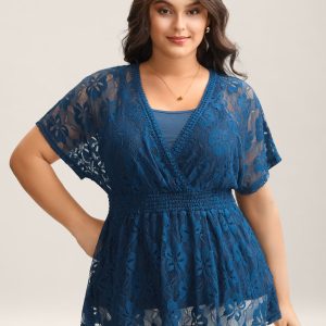 Stretchy Two-Piece Lace Trim Sheer Top
